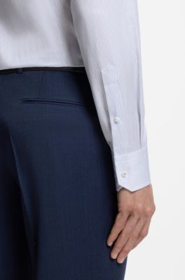 Slim-fit shirt in striped Italian-made cotton, White