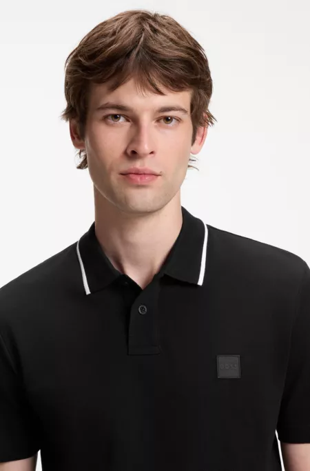Cotton-piqué polo shirt with contrast collar stripe