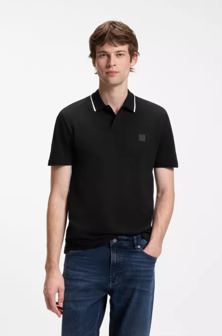 Cotton-piqué polo shirt with contrast collar stripe
