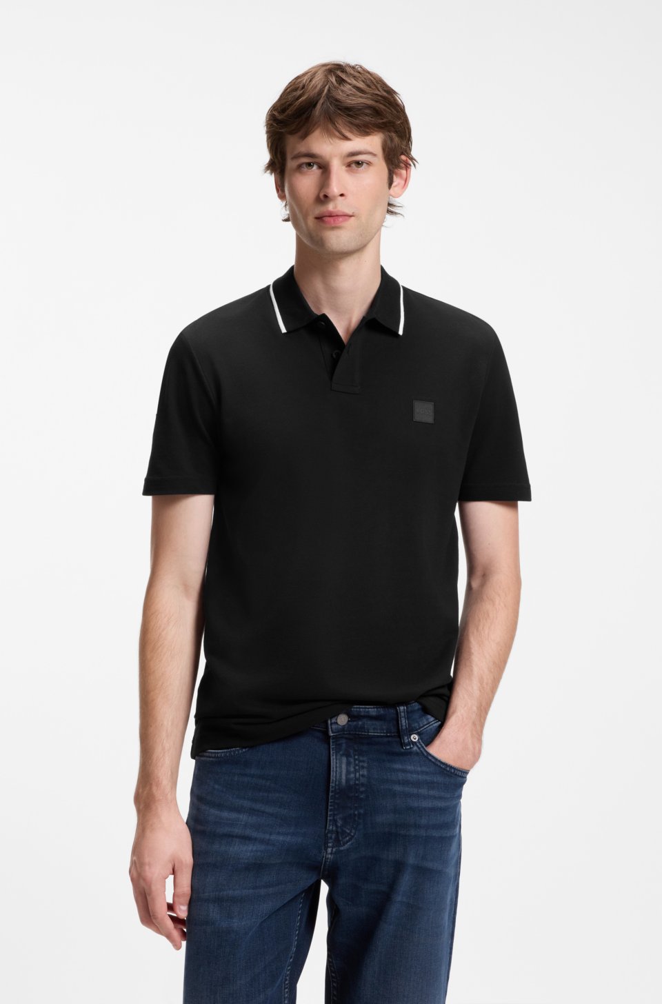 Cotton-piqué polo shirt with contrast collar stripe