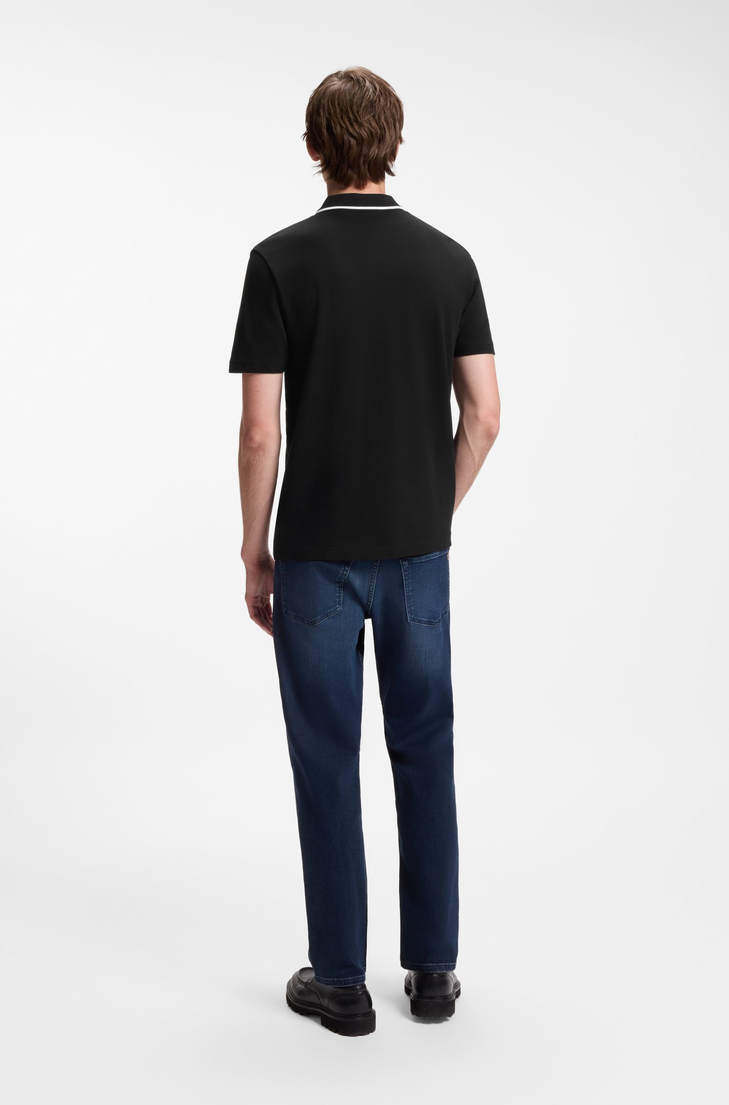 Boss Cotton-piqué polo shirt with contrast collar stripe pikéer herr – bild 3