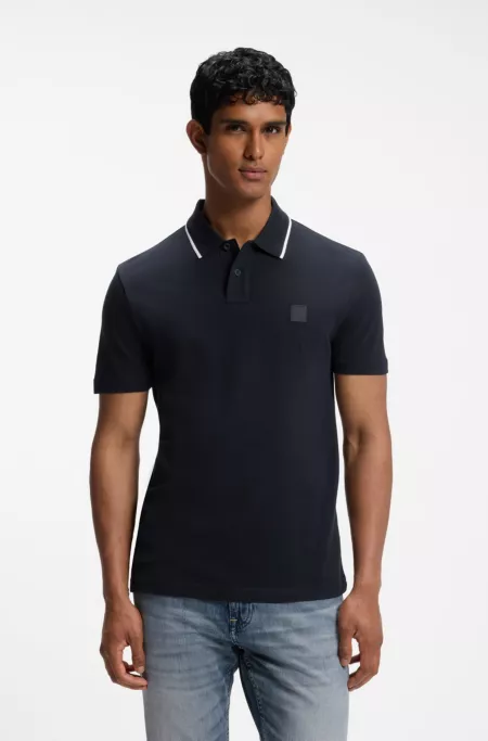 Cotton-piqué polo shirt with contrast collar stripe