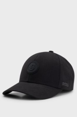 Cotton-canvas cap with Double B monogram badge, Black
