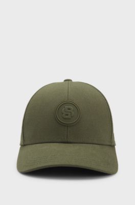 Cotton-canvas cap with Double B monogram badge, Dark Green