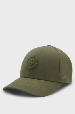 Cotton-canvas cap with Double B monogram badge, Dark Green