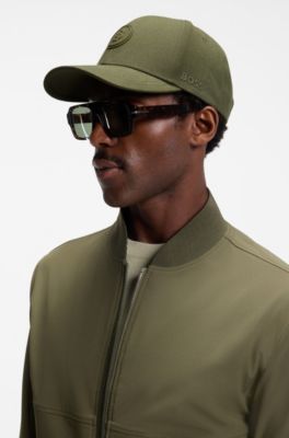 Cotton-canvas cap with Double B monogram badge, Dark Green