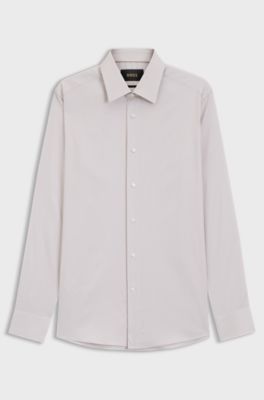 Slim-fit shirt in a structured cotton blend, Light Beige