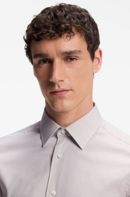 Slim-fit shirt in a structured cotton blend, Light Beige