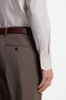 Slim fit-skjorta i bomullsblandning med struktur, Ljusbeige