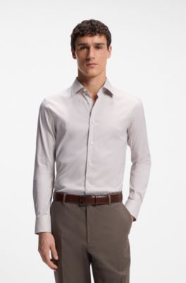Slim-fit shirt in a structured cotton blend, Light Beige