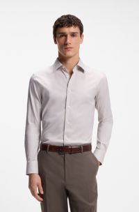 Slim-fit overhemd van een gestructureerde katoenmix, Lichtbeige