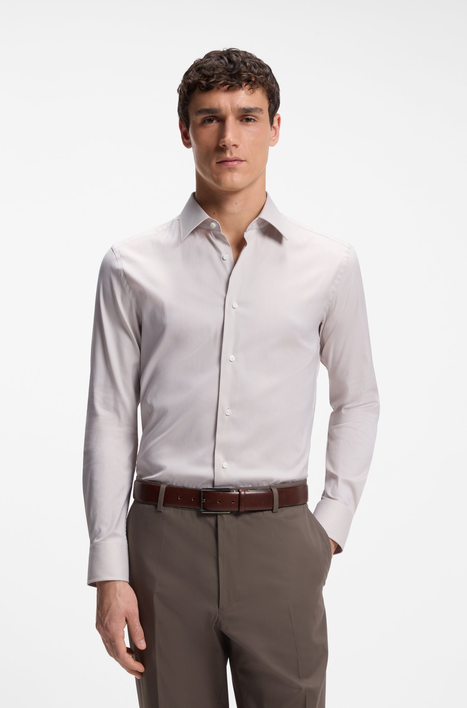 Boss Slim-fit shirt in a structured cotton blend skjortor & blusar herr