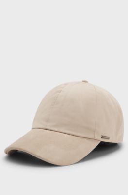 Cotton-gabardine cap with suede visor, Light Beige
