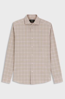 Slim-fit shirt in checked Italian-made cotton, Beige Patterned