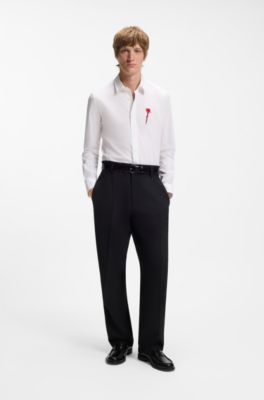 Relaxed-fit shirt in stretch cotton with embroidered artwork, White