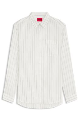 Oversized-fit shirt in striped canvas, White stripes