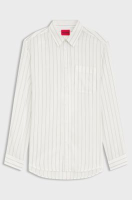 Oversized-fit shirt in striped canvas, White stripes