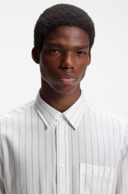 Oversized-fit shirt in striped canvas, White Stripes