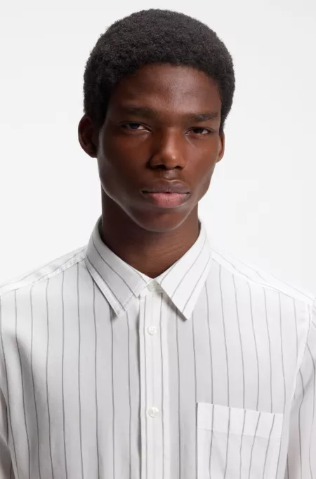 Oversized-fit shirt in striped canvas