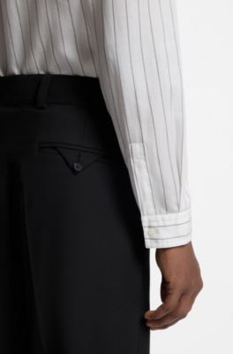 Oversized-fit shirt in striped canvas, White Stripes