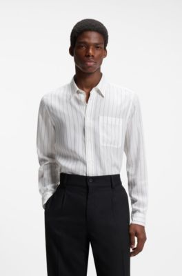 Oversized-fit shirt in striped canvas, White Stripes