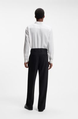 Oversized-fit shirt in striped canvas, White stripes