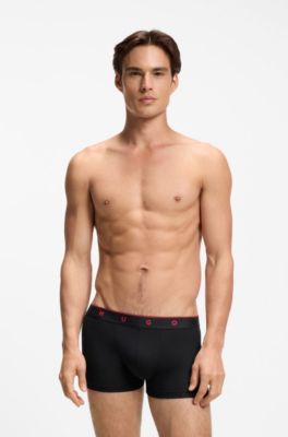 Korte boxer van jacquard met zichtbare tailleband, Zwart  /  blauw