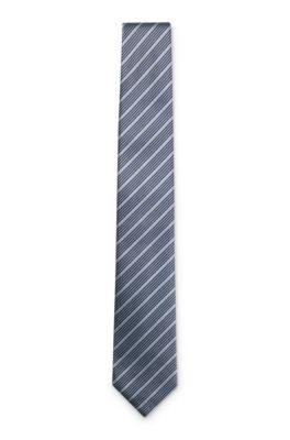 Diagonal-stripe tie in Italian-made silk, Blue Patterned