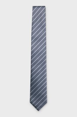 Diagonal-stripe tie in Italian-made silk, Blue Patterned