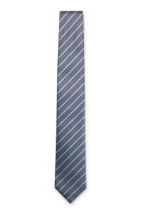 Diagonal-stripe tie in Italian-made silk, Blue Patterned