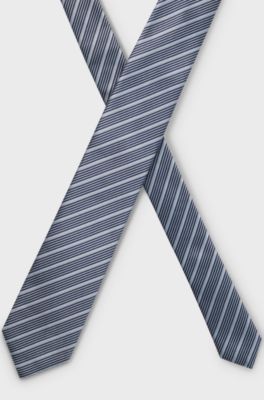 Diagonal-stripe tie in Italian-made silk, Blue Patterned