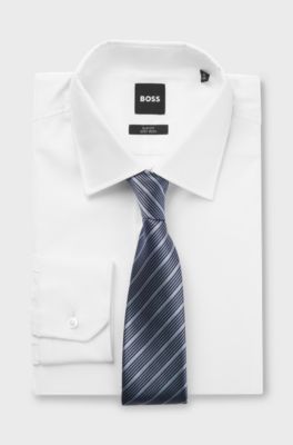 Diagonal-stripe tie in Italian-made silk, Blue Patterned