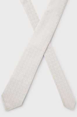 Patterned tie in Italian-made silk, Natural