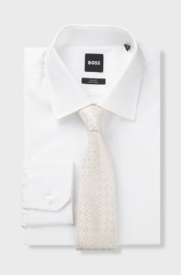 Patterned tie in Italian-made silk, Natural