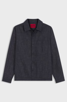 Oversized-fit denim shirt in indigo cotton, Dark Blue