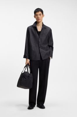 Oversized-fit denim shirt in indigo cotton, Dark Blue