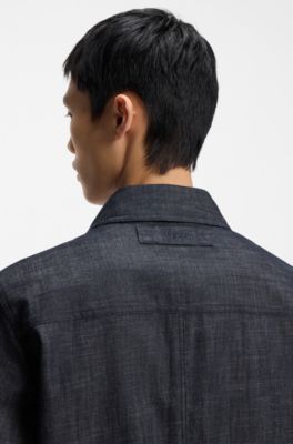 Oversized-fit denim shirt in indigo cotton, Dark Blue