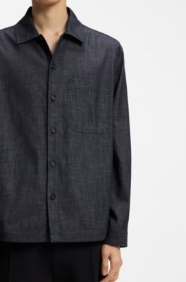 Oversized-fit denim shirt in indigo cotton, Dark Blue