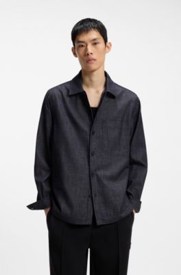 Oversized-fit denim shirt in indigo cotton, Dark Blue