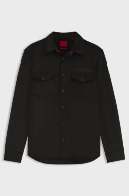 Camicia oversize con logo ricamato, Nero