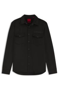 Oversized Hemd mit Logo-Stickerei, Schwarz