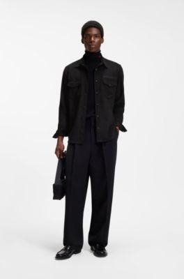 Camicia oversize con logo ricamato, Nero