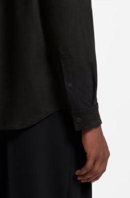 Oversized-fit shirt with embroidered logo, Black