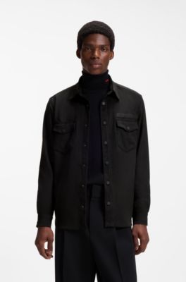 Oversized-fit shirt with embroidered logo, Black