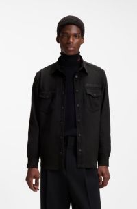 Chemise Oversize &agrave; logo brod&eacute;, Noir