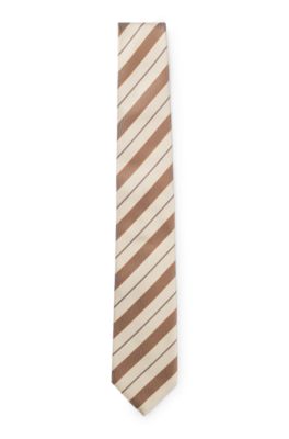 Diagonal-stripe tie in Italian-made silk, Brown Patterned