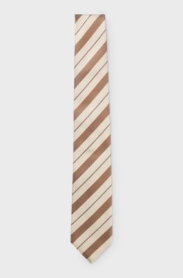Diagonal-stripe tie in Italian-made silk, Brown Patterned