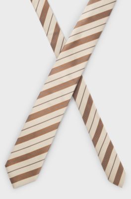 Diagonal-stripe tie in Italian-made silk, Brown Patterned