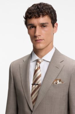 Diagonal-stripe tie in Italian-made silk, Brown Patterned