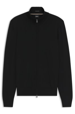 Boss Uomo Nero Maglione Con Zip In Lana Merino